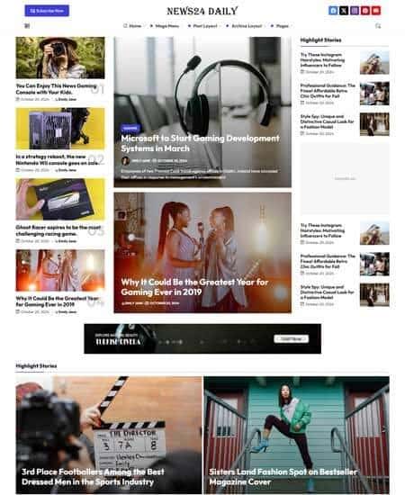 Página inicial do site News24 Daily com diversas manchetes.