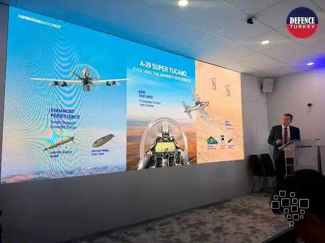 Apresentação do A-29 Super Tucano em painel.