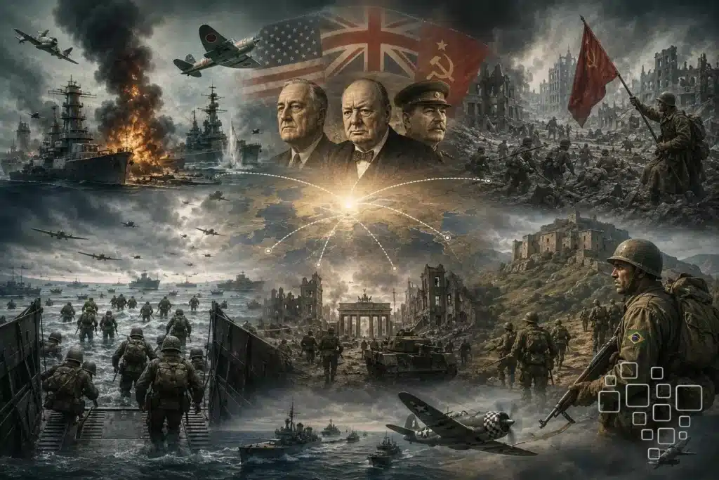 Resumo visual da Segunda Guerra Mundial.