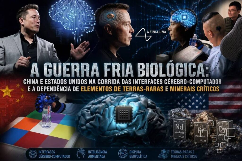 Disputa tecnológica China-EUA em interfaces cérebro-computador.