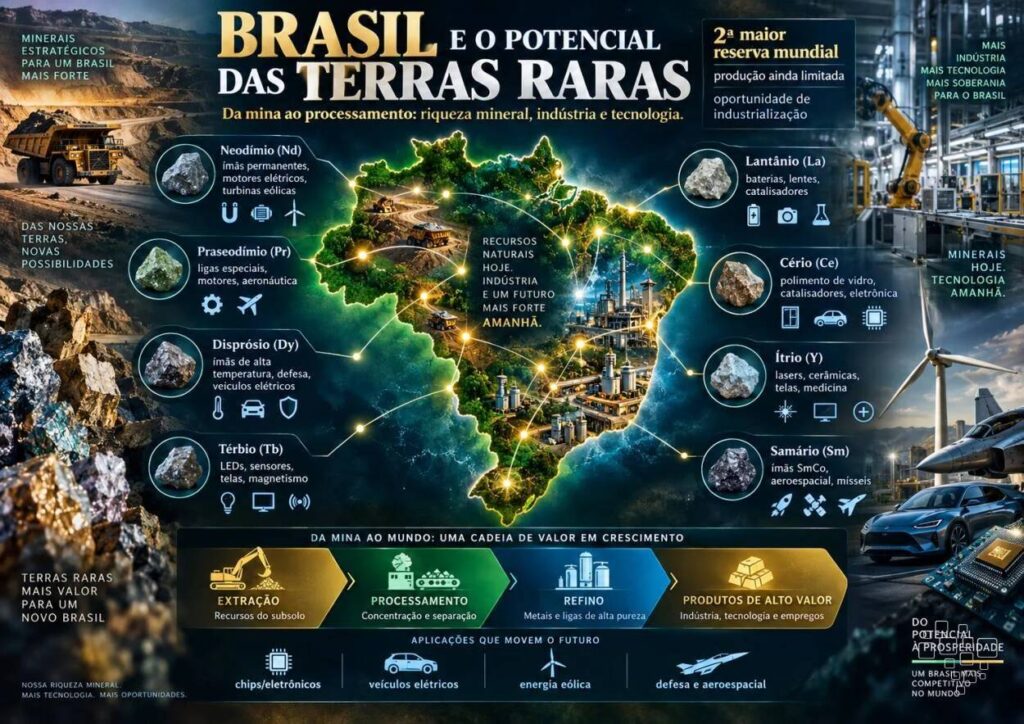 Potencial das terras raras no Brasil: mineração e tecnologia.